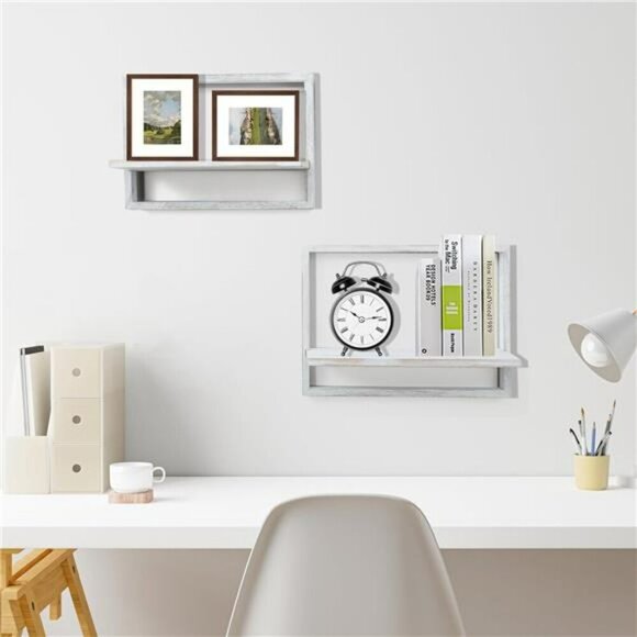 Floating Wall Shelves Set Square Wood Hanging Shelf Rustic Farmhouse Decor - Picture 4 of 7